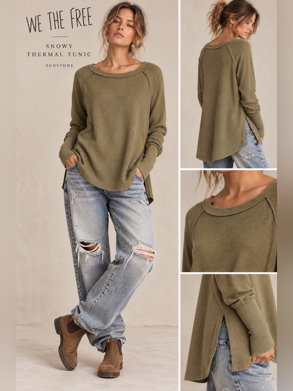We The Free by Free People “Snowy Day” Thermal Tunic in Sunstone.